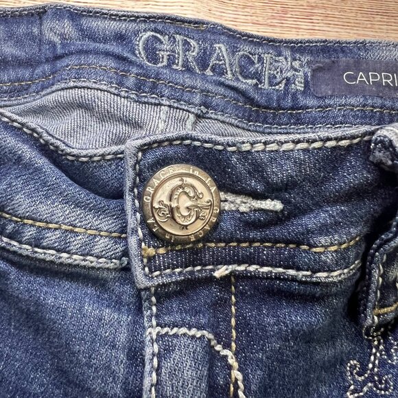 Grace In LA Capri Jeans Size 29 Embellished Cross Pockets Rhinestone Bling - Picture 10 of 15